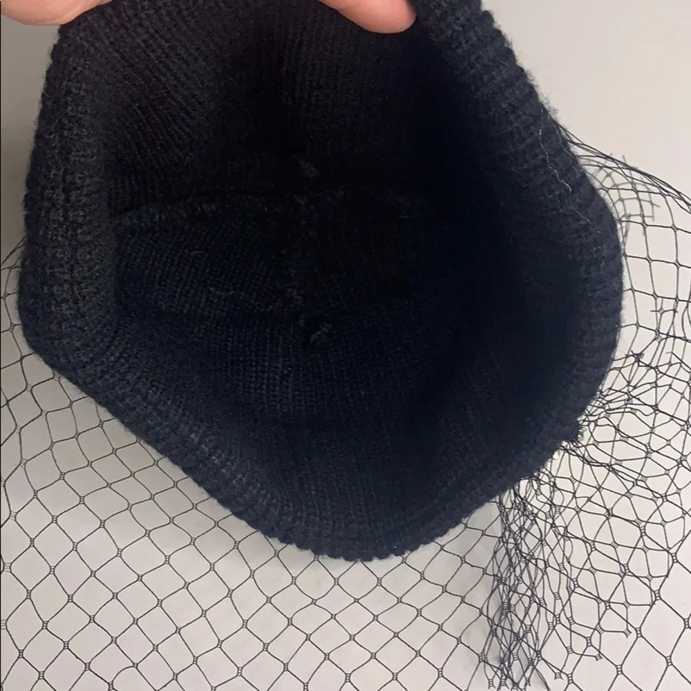 Face net black Jewel embellished knit beanie cap winter